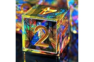 HAOMEJA Double Layered Resin Dice Set 7pcs/ Stained Glass Effect & Gold Numbers/Sharp Edged Polyhedral Dice/Apply to D&D/DND/