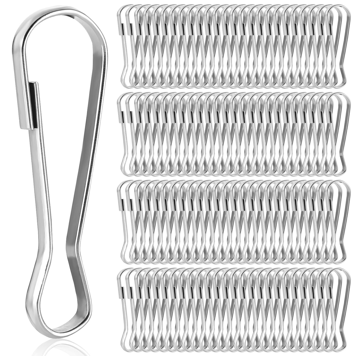 LATRAT Pack of 100 Simplex Hooks, Tarpaulin Hooks, Stainless Steel Flagpole, Push Button Hooks with Storage Box, Compatible with Flag Pole