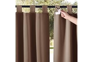 NICETOWN Outdoor Curtains for Patio Porch Waterproof, Detachable Sticky Tab Top Windproof Thermal Insulated Blackout Protect 
