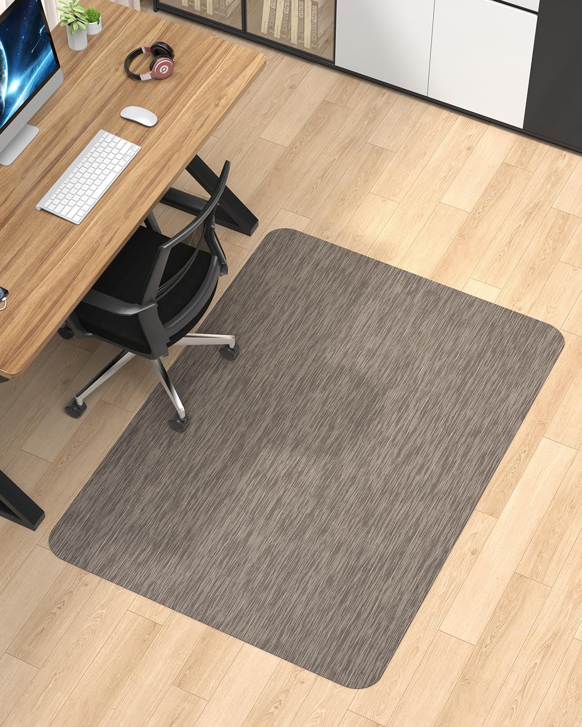 Photo 1 of Blvornl Office Chair Mat for Hardwood Floor, 35.4"*47.2" Desk Computer Chair Mat for Hard Wood, Large Anti-Slip Hard Floor Protector Rolling Chair Mat, PVC Mat Desk Rug for Office and Dark Brown