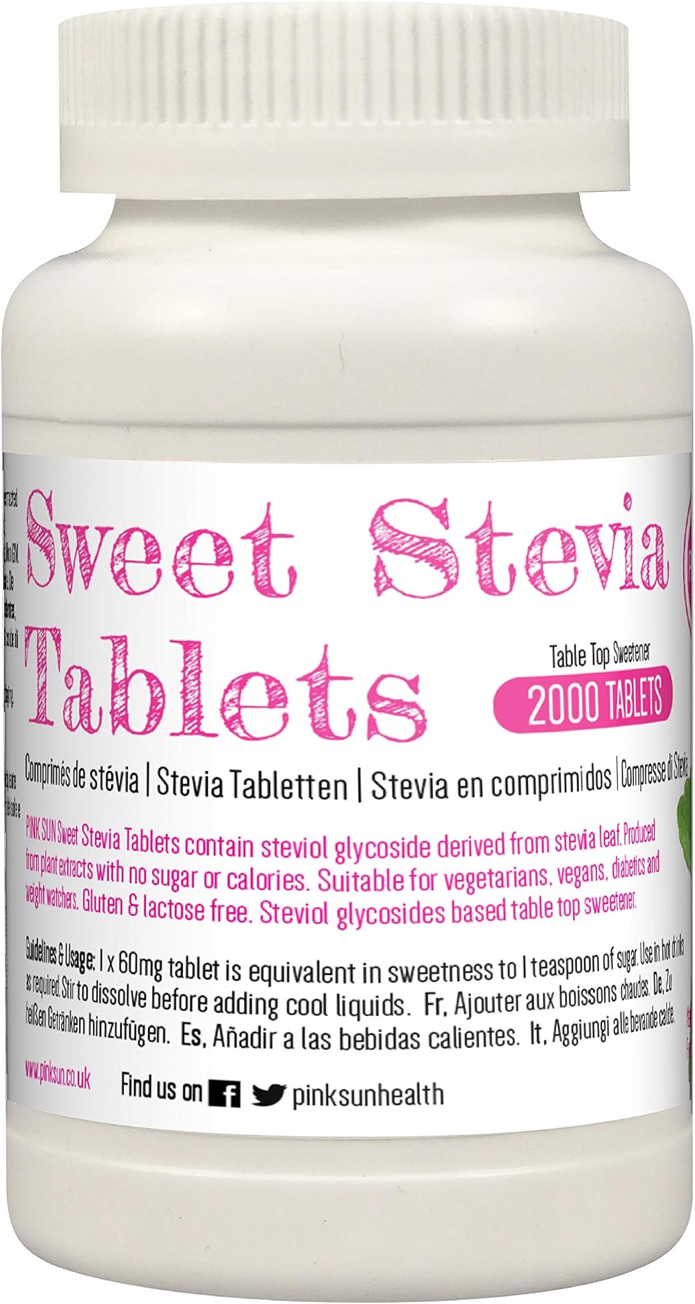 PINK SUN Stevia Tablets 2000 Refill – Sugar Substitute, Zero Calories
