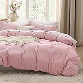 Bedsure Pink Duvet Cover Queen Size - 3 Pieces Prewashed Cotton-Like Extra Soft Bedding Set, Includes 1 Duvet Cover 90x90 Inches with Zipper Closure & 2 Pillow Shams, Comforter Not Included