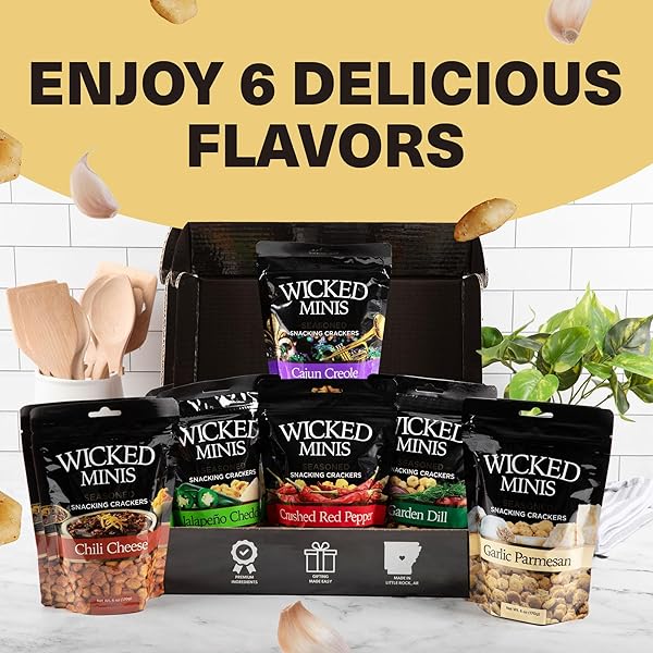 WICKED MINIS SOUP & OYSTER CRACKERS – SALTINE CRACKERS SALTED FLAVORED MINI PUFFED SOUP CRACKERS, SAVORY SNACKING MIX, SEASONED CROUTONS SALAD TOPPERS, CRACKERS FOR CHILI 6OZ (GARLIC PARMESAN)