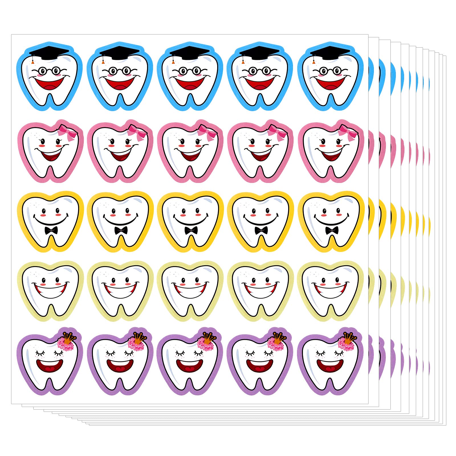 Photo 1 of Jecery 300 Pcs Tooth Stickers Funny Teeth Shaped Dental Stickers for Kids Classroom Party Prizes Car Office Wall Laptop Windows, 5 Designs(Tooth Shaped)