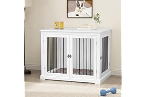 PUPETPO Dog Crate Furniture with Cushion, Dog Crate End Table Large, Indoor Dog Kennel, Dog House, Dog Cages for Large Dogs, Furniture Style Dog Crate with Flip-top, Chew-Proof Metal Bars, White