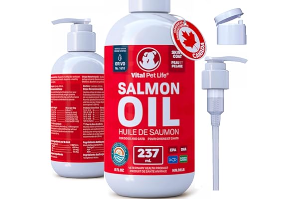 Salmon Oil for Dogs 237 mL - Healthy Skin & Coat, Fish Oil, Omega 3 EPA DHA, Liquid Food Supplement for Pets, All Natural, Su
