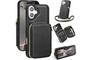 SkyEagle Compatible with iPhone 16 Plus Wallet Case for Women【RFID Blocking】 Crossbody Phone Case PU Leather Zipper Handbag Wrist Strap Cover Credit Card Holder,for Apple 16 Plus,Black