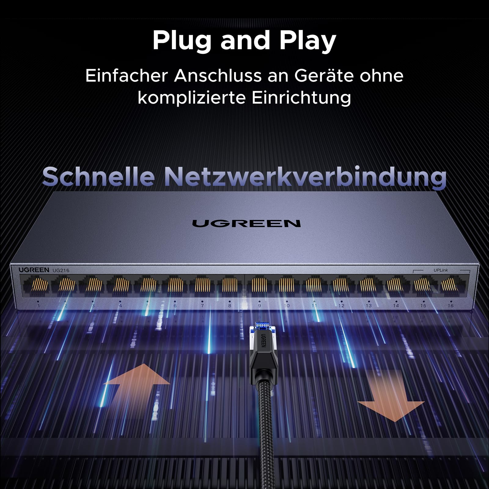 UGREEN LAN Switch 16 Port Netzwerk Switch Gigabit Switch automatische Geschwindigkeit von 10/100/1000Mbps,Unmanaged,Portisolierung ,Metallgehäuse Ethernet Switch für TV/Laptop/Switch/Router/Monitor 8