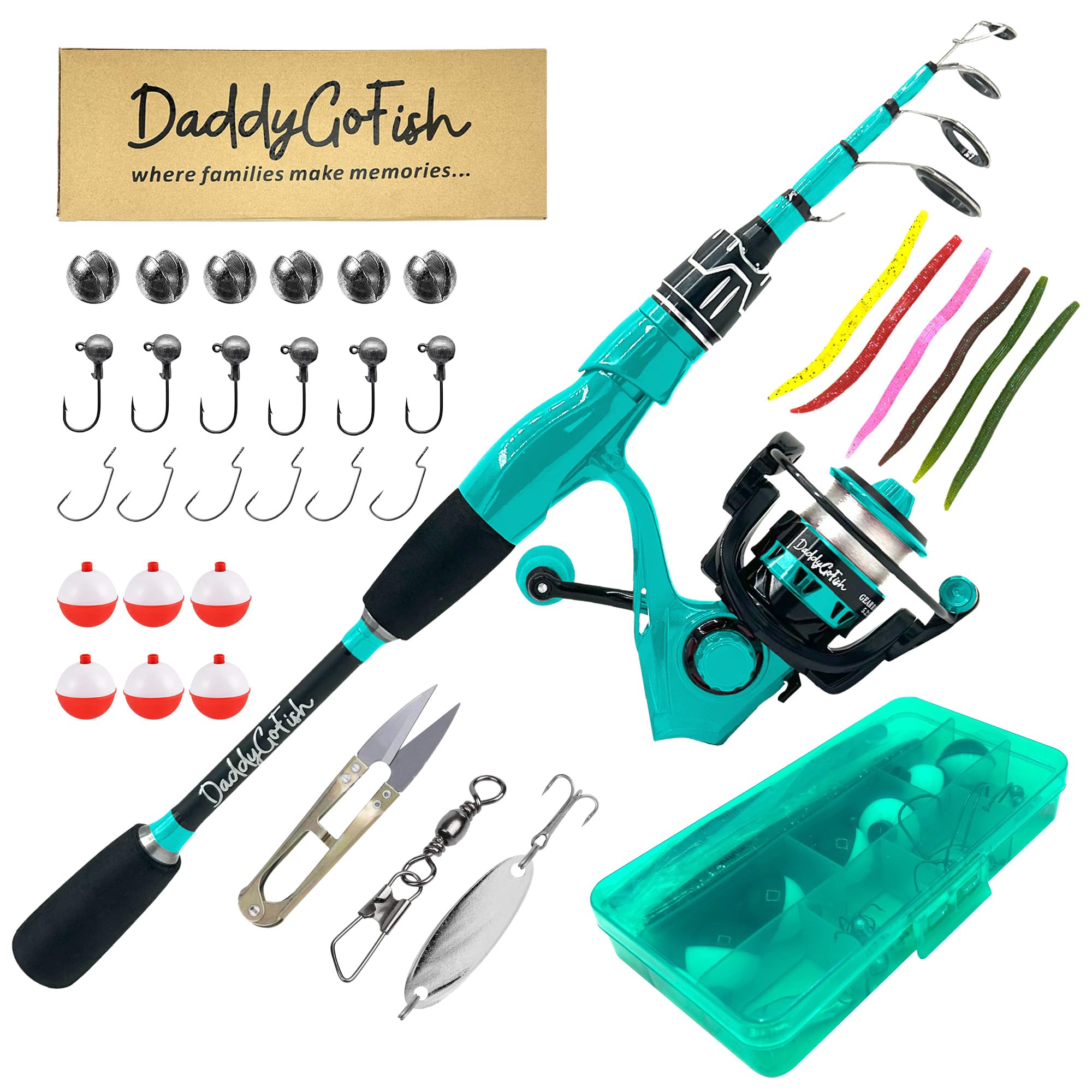 DaddyGoFish Spinning Fishing Rod and Reel Combo Set with Tackle Box | Fishing Pole | Carbon Fiber Telescopic Fishing Rod Kit | Spinning Reel for Travel Saltwater Freshwater Fishing Gear Kit