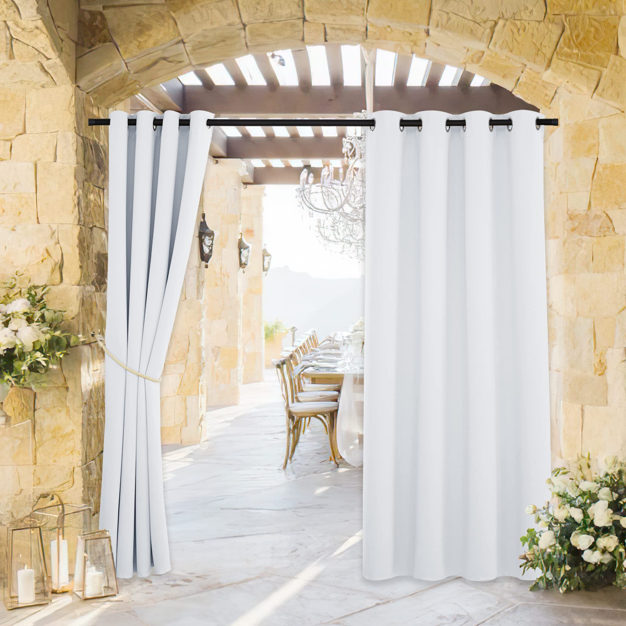 Photo 1 of RYB HOME Outdoor Patio Curtains Waterproof, Blackout Weatherproof Porch Decor Thermal Insulated Outside Covering Privacy Shades for Gazebo Garden Deckc, W52 x L72 inches, Greyish White, 1 Panel