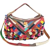 Handmade Cowhide Multi-color Block Random Stitching Unique Style Women's Bag - Crossbody, Shoulder and Handheld