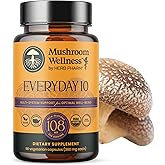 Mushroom Wellness Everyday 10: Organic 10-in-1 Mushroom Capsules with Lion's Mane, Shiitake, Reishi, Turkey Tail & More, Mushroom Powder Supplement, Immune & Nervous System Support, 90 Vegan Capsules