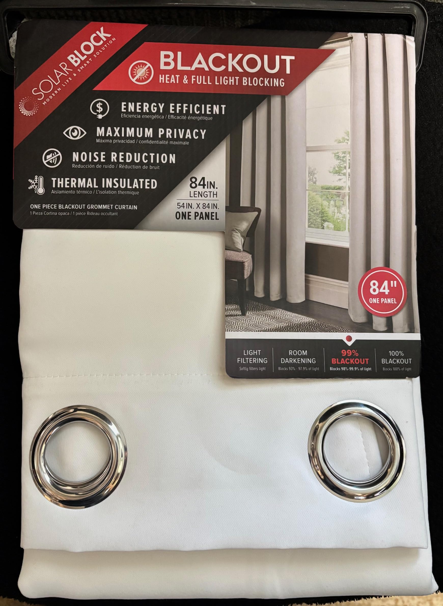 View 1 of ***(HEAVILY USED/ MINOR DAMAGE)***White 54 in. W x 84 in. L Grommet Blackout Window Panel