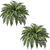 Muhanjia 35" Silky Artificial Boston Fern Bush,Set of 2, Fake Fern Large Hanging Plant That Look Real for Outdoors Home Decor,40Branches. (35" 2Pcs40Fronds)