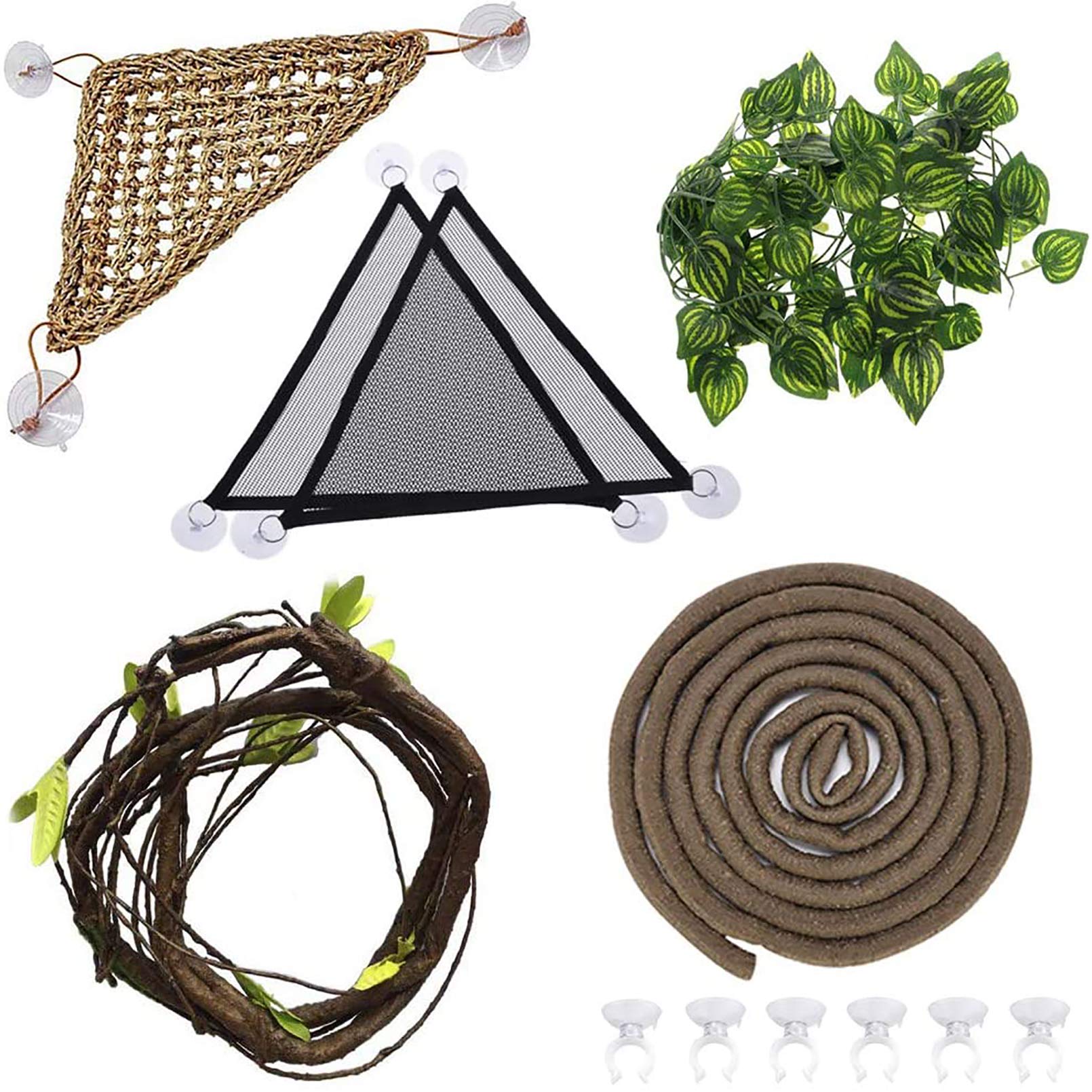 PINVNBY Bearded Dragon Hammock Lizard Tank Accessories Breathable Mesh Lizard Hammock Reptile Habitat Leaves Decor Artificial Climbing Vines With suction cups for Chameleon Gecko Snakes
