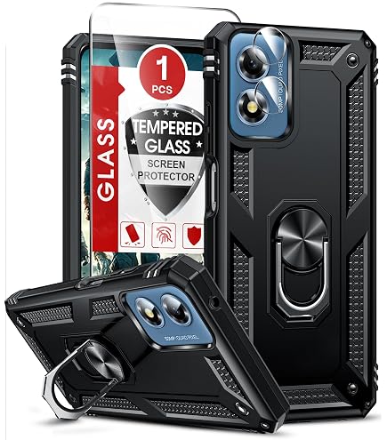 Asuwish Cover Per OPPO A17 / A17k Con Supporto Anello Magnetico E Pellicola Vetro Temperato, Custodia Sottile In TPU Con Supporto Auto Integrato, Nero