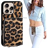XANGNIER Wallet Case for iPhone 16 Pro Max, RFID Blocking PU Leather Crossbody Phone Purse with Card Holder, Zipper Pocket, Wrist Strap & Adjustable Lanyard for Women 6.9" 5G,Leopard Print