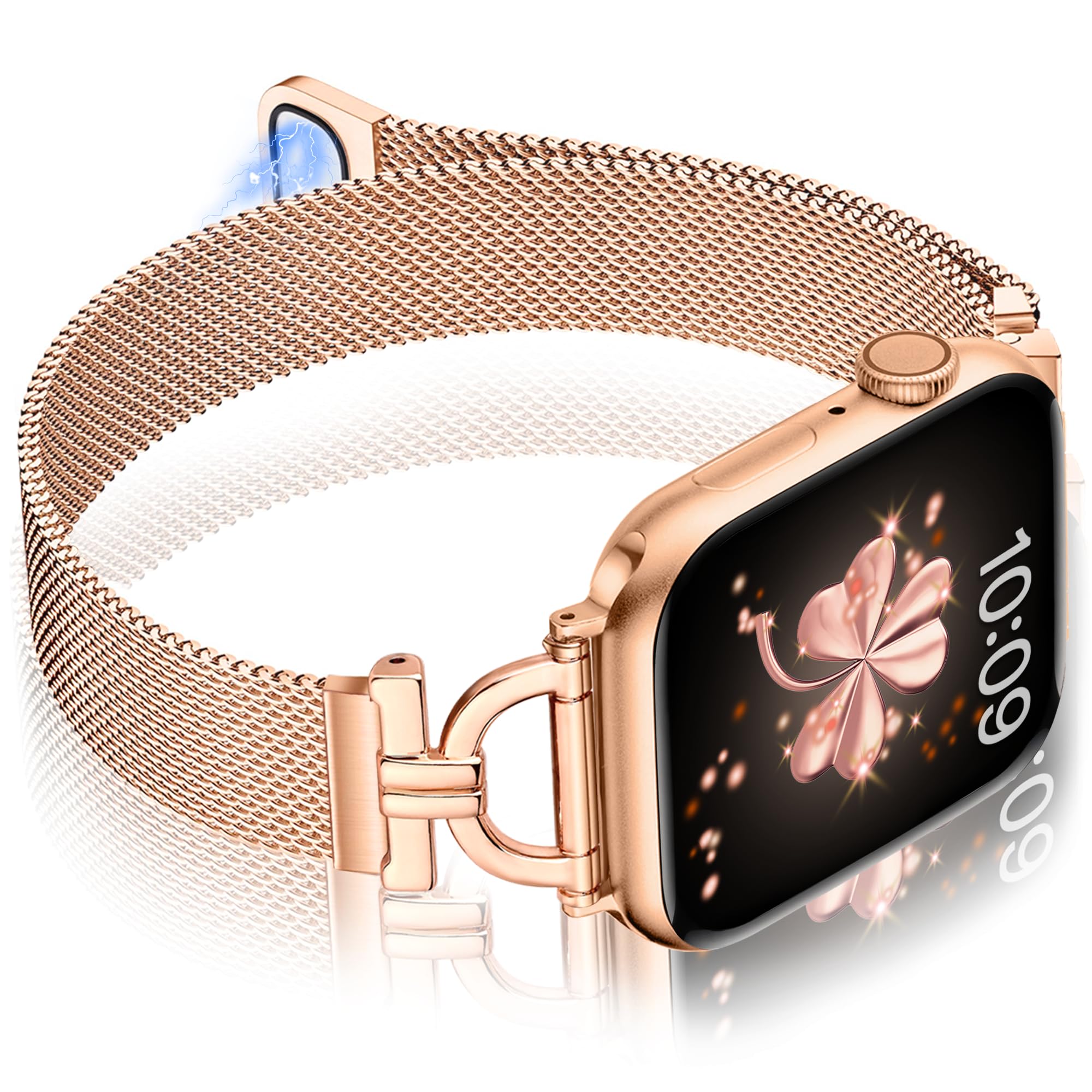 Vamyzji Compatible with Apple Watch Strap 42mm(Series 11 10) 41mm 40mm 38mm,Slim Magnetic Milanese Mesh for Apple Watch Series 11 10 9 8 7 6 5 4 3 2 1 SE, Fashion Metal Rose Gold iWatch Strap Women