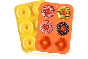 HAMMER IRON ALLEY 2PCS Donut Pan, HIA Silicone Donut Molds for Baking, Non-Stick Doughnut Pan for 6 Doughnuts, Heat Resistant, Dishwasher Microwave Safe (Orange+Yellow, Set of 2)