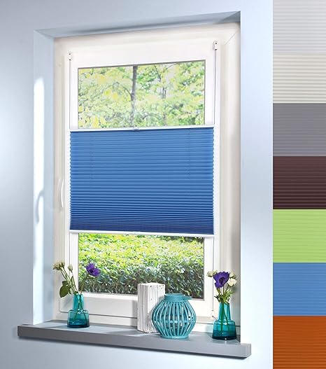 Mass-Gardinen-Shop Plissee Faltrollo Rollo Jalousie Faltstore Sichtschutz Klemmfix ohne Bohren mit Klemmträger (70cm Breite x