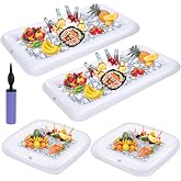 4 Pack Inflatable Ice Serving Bar Pool Party Buffet Drink Cooler Floating Ice Tray Food Drink Containers for Summer Parties with Inflatorce