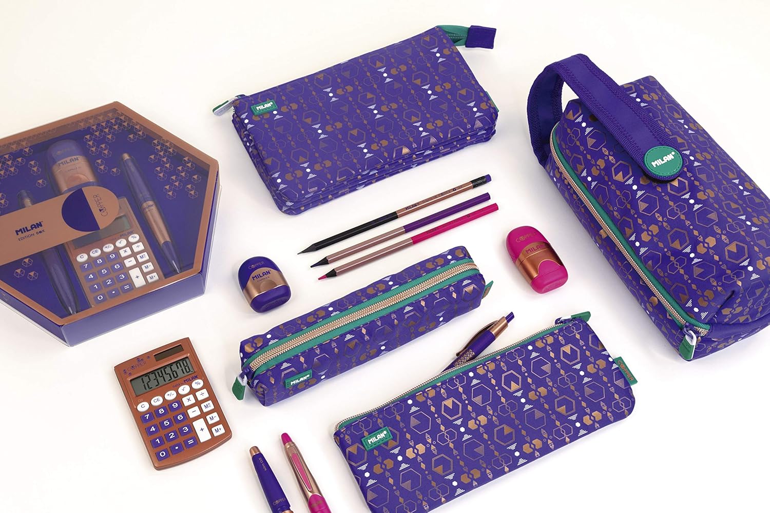 MILAN Copper III Small Flat Pencil Case, Lilac, Berry - Image 3