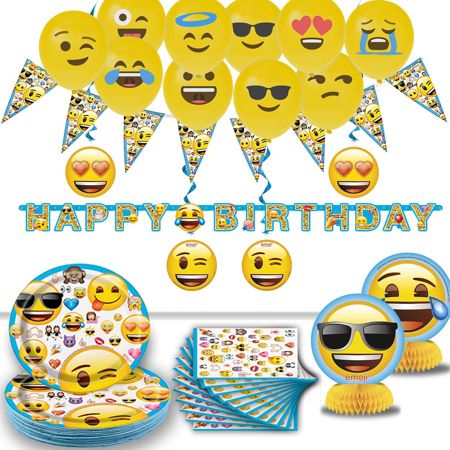 Emoji Birthday Party 16 Guest Supplies, Decorations, Balloons