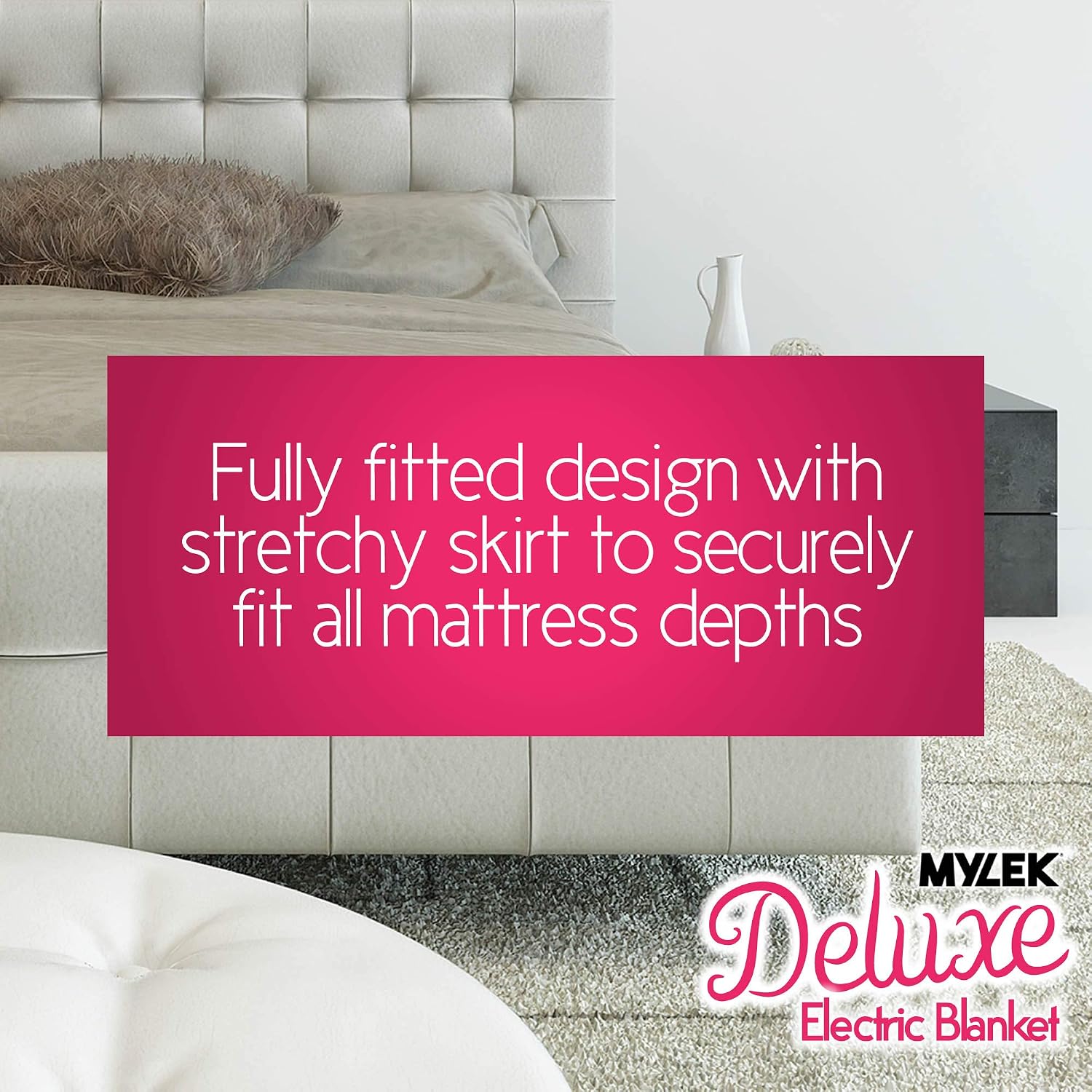 MYLEK Electric Blanket Superking Bed Fitted Heated Mattress Cover Dual Control with Elasticated Skirt - Image 5