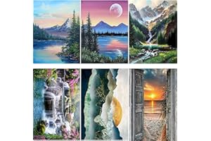 DOTSOPS 6 Pack Diamond Painting Kits，Diamond Painting Adults Full Drill Diamond Paintings Kit Crafts for Adults Kids Beginners，Landscape Diamond Painting Packs Gem Art Home Wall Decor12x16inch