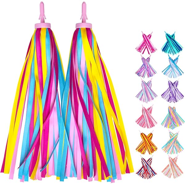 Lasenersm 6 Pairs Bike Handlebar Streamers Bike Handlebar Tassels Bike Scooter Handlebar Streamers Bicycle Grips Sparkle Tassel Ribbon Bicycle Grips Accessories For Girls Boys(Blue, Pink, Purple