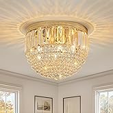 YMP&YZX Modern French Gold Crystal Chandelier Ceiling Light,15.7" Semi Flush Mount 5-Lights LED Crystal Round Chandelier Ligh