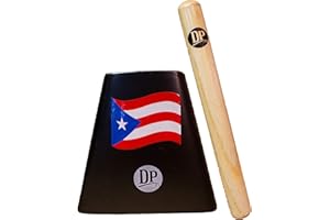 DP Music Puerto Rico Flag 5 Inch Metal Cow Bell Noise Maker with Beater - Cowbell for Sporting, Football Games, Events - Percussion Musical Instrument