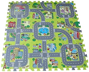 DEMU Kinderteppich Spielmatte Lernteppich 9tlg. 30x30cm Puzzlematte Verkehr Schutzmatte