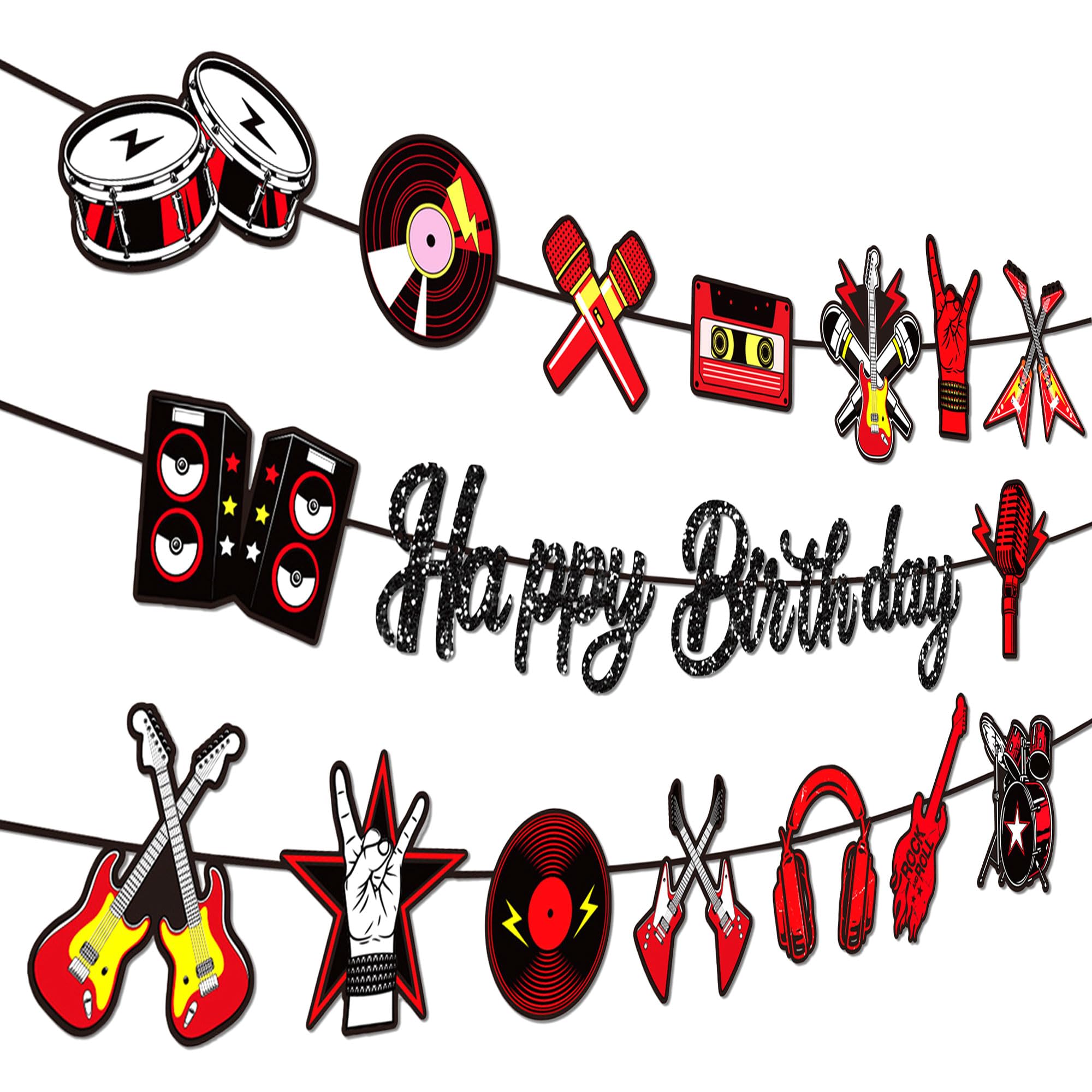 JeVenis Rock Roll Birthday Garland Music Rock Party Decoration Radio Guitar Music Banner for Back to 90s Hip Pop Party Decor
