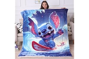 Meikadu Kids Blanket 3D Cute Cartoon Print Sherpa Blanket Plush Warm for Boys Girls (Blue Stitch-1, Throw(50''×60''))