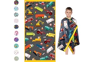 DASHN PRODUCTS Microfiber Beach Towel for Kids - Thin and Large (30"x60") - Trucks - Absorbent, quick dry, sand free, lightweight, blanket- toddler, girls, boys - For Sports, Pool, Picnic, Camping, Travel, Swim
