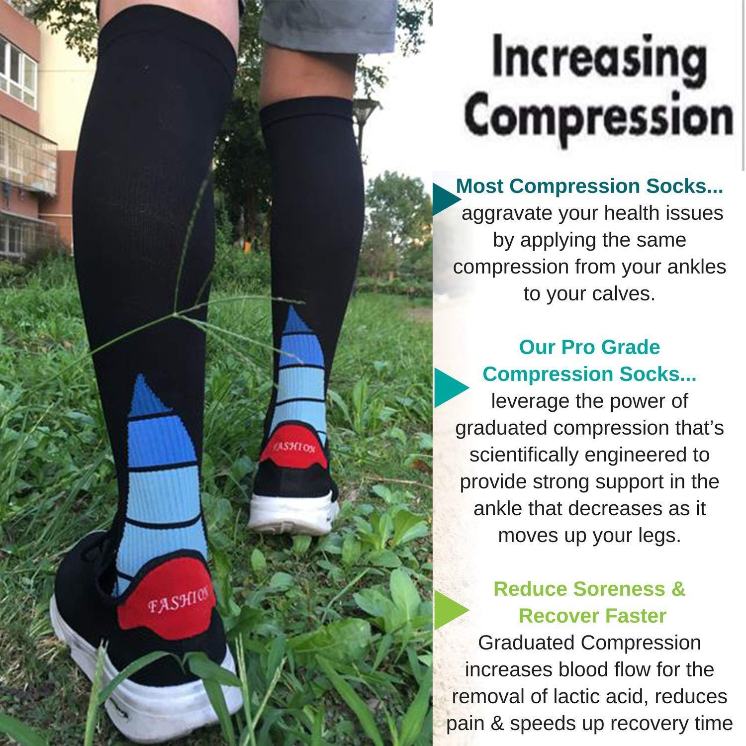 5 Pairs Graduated Compression Socks 20-30mmHg for Men & Women BEST Stocking for Running, Medical, Athletic, Flight, Travel, Pregnancy, Nursing, Shin Splints & Speed-up Muscle Recovery