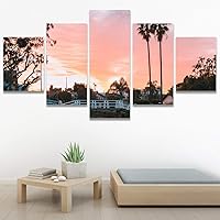 SIGNWIN 5 Panel Canvas Wall Art Coastal Multicolor Photography Relax/Calm Romantics Sunset for Home Decorations Ready to Hang - 60