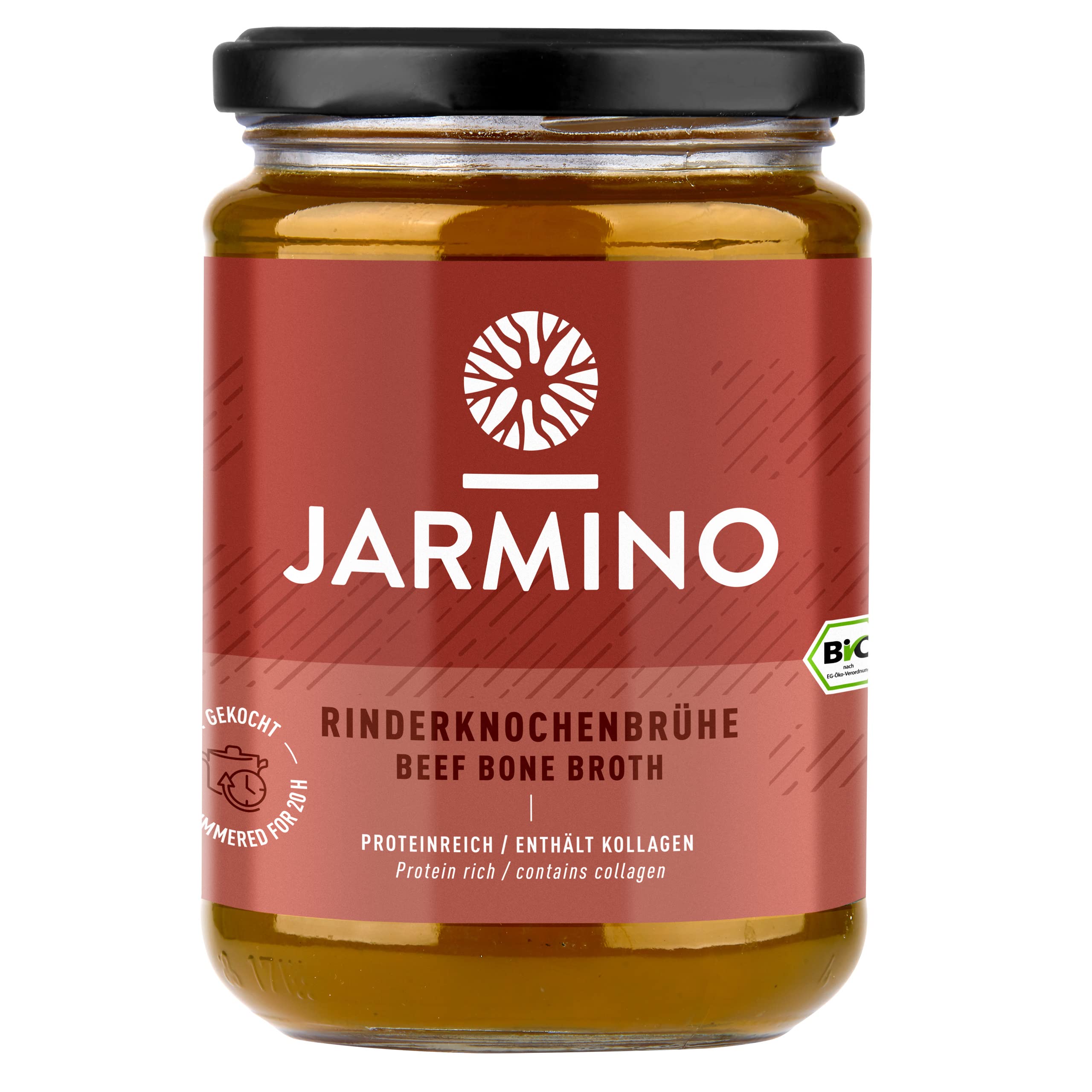 JARMINO Bio Knochenbrühe aus Weidehaltung | 12x 350ml Bone Broth | Brühe vom Rind | enthält Kollagen & Protein | Alternative zu Kollagenhydrolysat & Collagen Kapseln