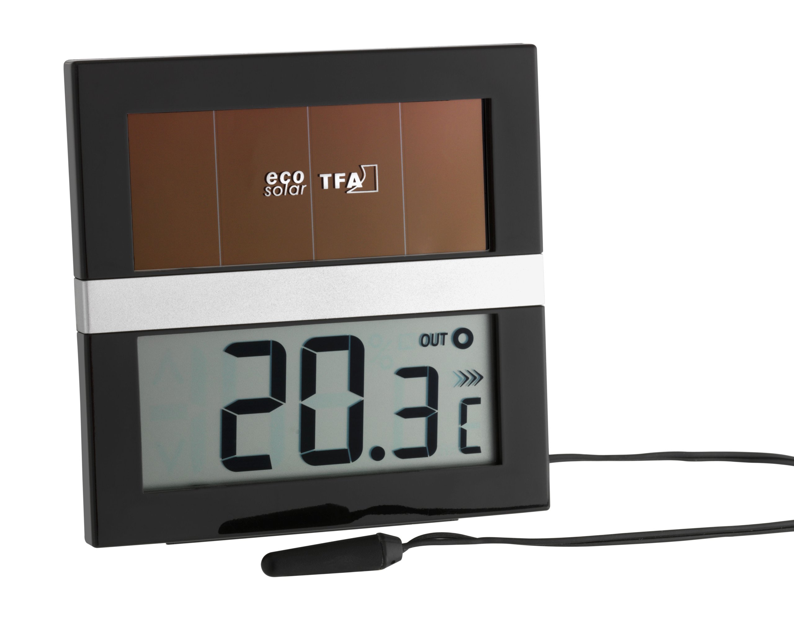 TFA 30.1038 Eco Solar Indoor/Outdoor Digital Thermometer - Black