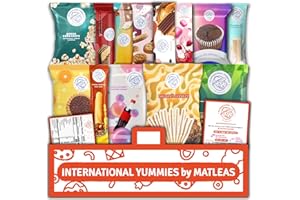 INTERNATIONAL YUMMIES BY MATLEAS Midi International Snack Box | Premium Exotic Foreign Snacks | Unique Snack Food Gifts Included | Orange Nebula Space Theme | Candies from Around the World | 12 Full-Size + 1 Bonus Snacks
