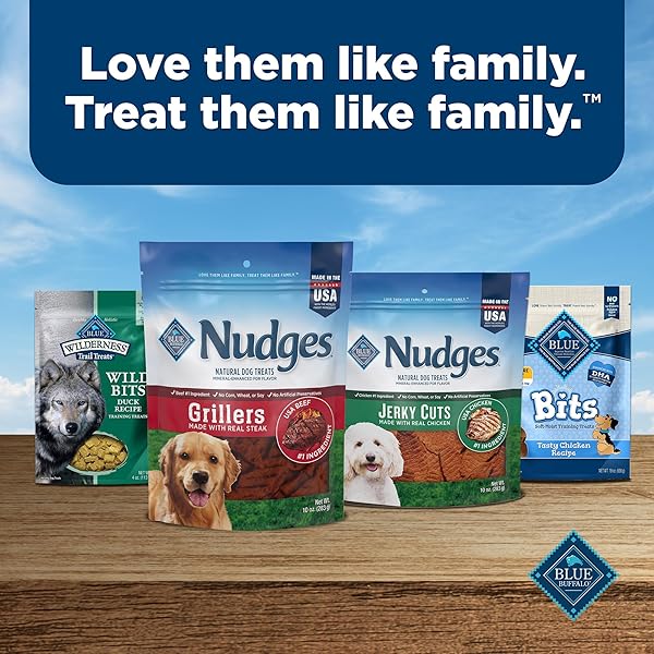 BLUE BUFFALO NUDGES GRILLERS NATURAL DOG TREATS, MADE IN THE USA WITH REAL STEAK, 5-OZ BAG