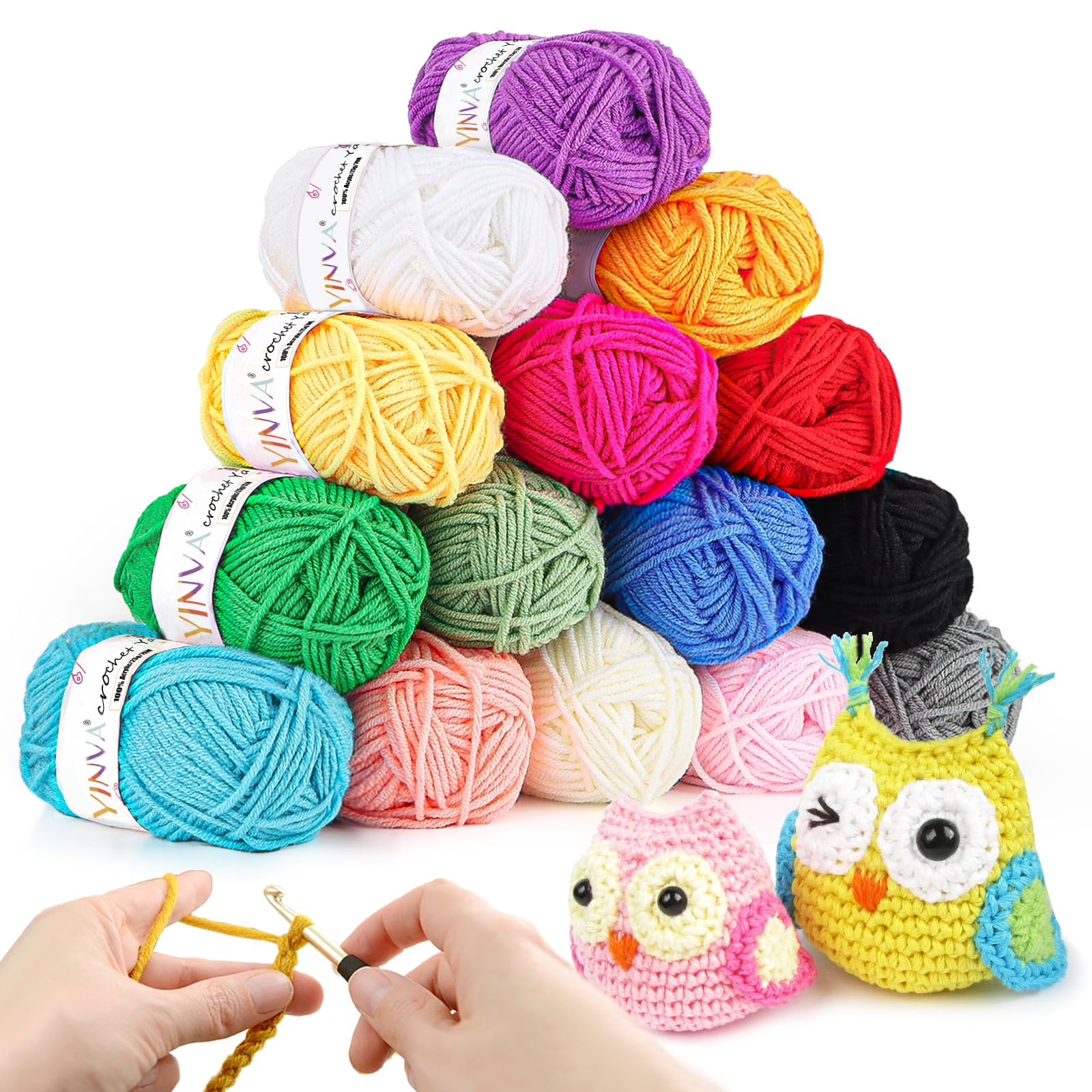 YINVA Crochet Yarn Acrylic Yarn Knitting Wool 15Pcs x 25g Crochet Kits for Beginners Adults Wool for Crochet Knitting and Crafts Multi-Color — image 1