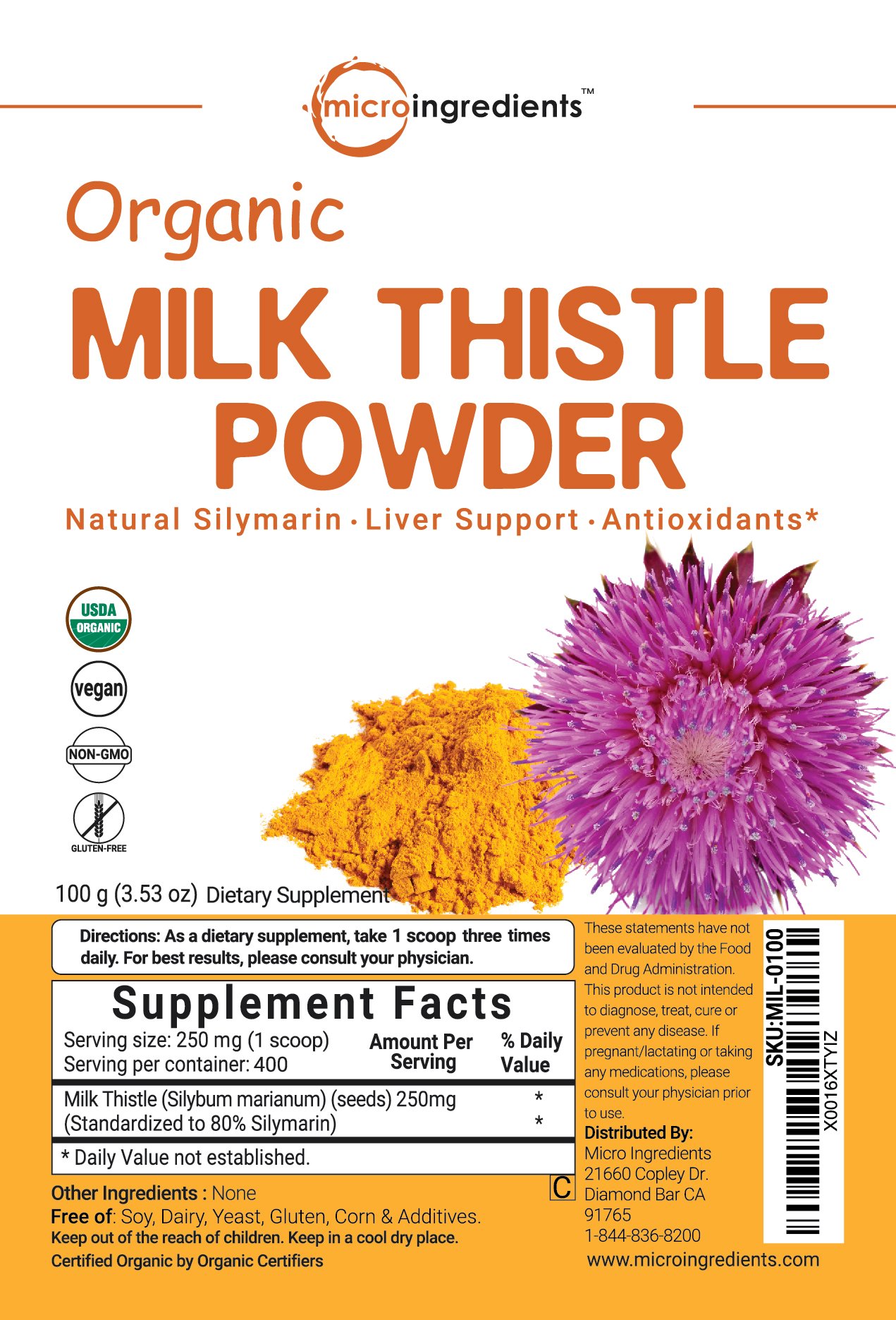 Maximum Strength Pure Organic Milk Thistle Extract Powder 3.5 Oz