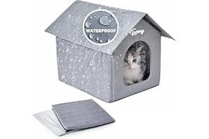 Toozey Insulated Outdoor Cat House with 4 Bonus Insulation Sheets - Weather-Resistant, Easy Assembly, Durable Feral Cat Shelter with Removable Soft Mat for Winter Protection, Grey