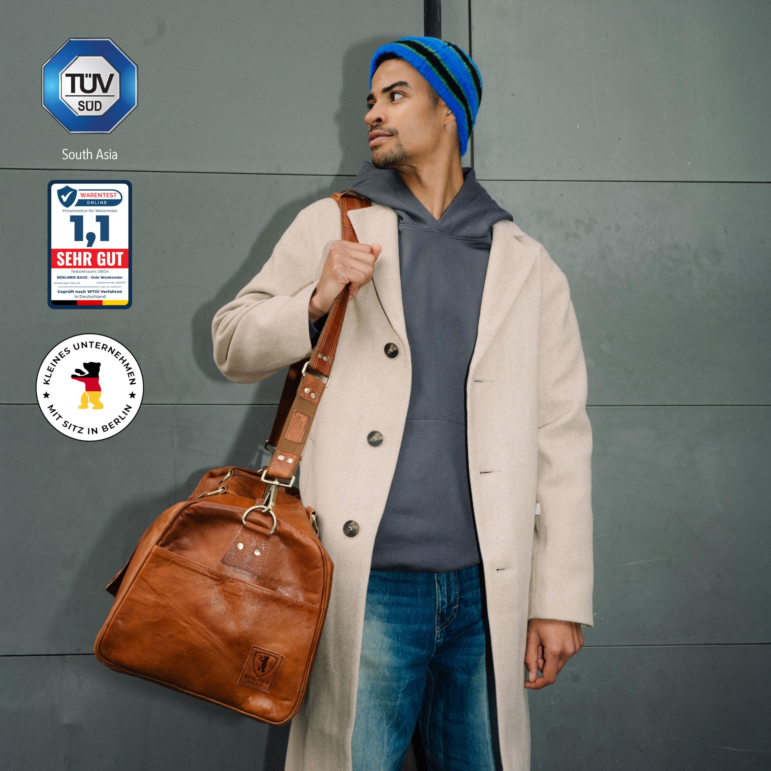 Berliner Bags Vintage Weekender Oslo, wasserdichte Reisetasche aus Leder, Duffel Bag, Sporttasche, Groß 50L, für Herren und Damen - Braun 3