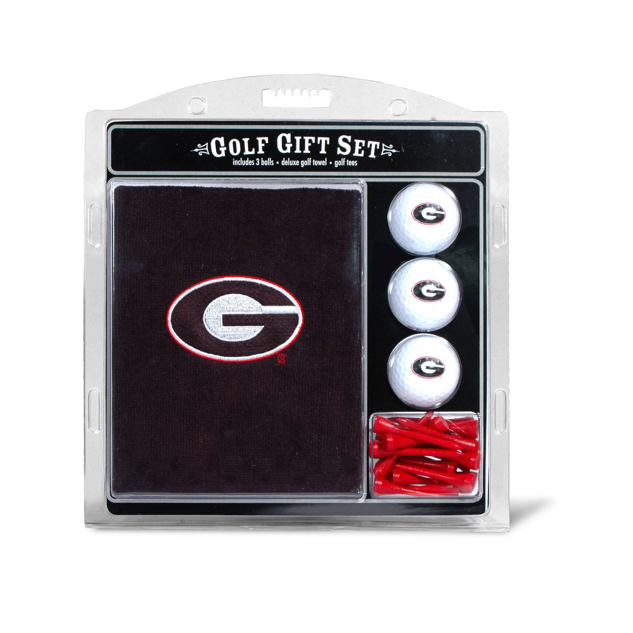 Team Golf NCAA Georgia Bulldogs Gift Set: Embroidered Golf Towel, 3 Golf Balls, and 14 Golf Tees 2-3/4" Regulation, Tri-Fold Towel 16" x 22" & 100% Cotton