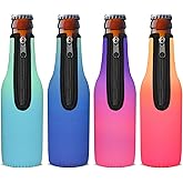Wegitcs Beer Bottle Cooler Sleeves,Standard Zip-up Extra Thick Neoprene Insulated Sleeve-Keep Beer Cold and Hands Warm,Non-slip 12 OZ Longneck Bottle Holder with Bottle Opener (Gradient Color,4 Pack)