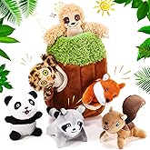 Skylety 7 Pieces Hide and Seek Dog Toys Activity Puppy Chew Squeaky Toys Plush Stuffing Woodland Stuffing with Squeakers for Small Medium Pets Dogs Puppy Gift(Cute,Small)