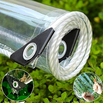 Bâche Transparente avec Œillets, 1x2m PVC Imperméable de Protection Extérieure, 450g/m² Épaisse Résistant aux UV et Déchirures pour Pergola, Serre, Balcon, Terrasse, Jardin Corde Incluse